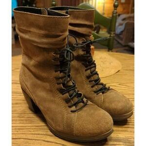 Wolky Brown Suede Leather Zipper Lace Up Ankle Boots 38 US‎ Size 8